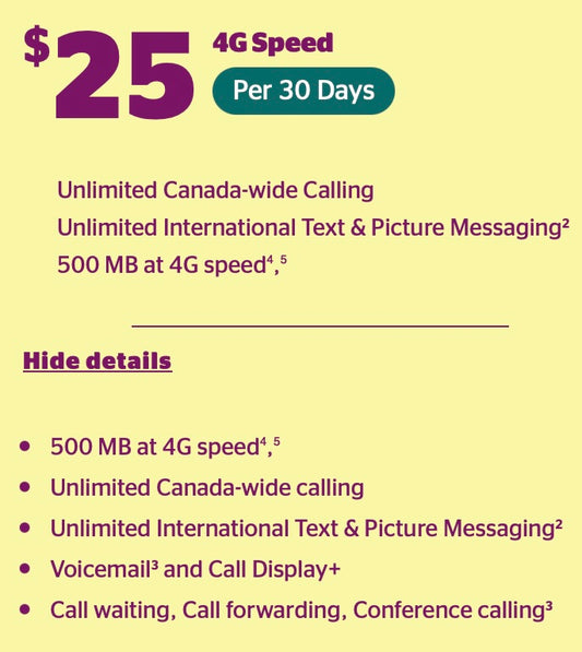 FREE SIM Card Koodo Mobile with 30 Days 4G Prepaid Plan $25