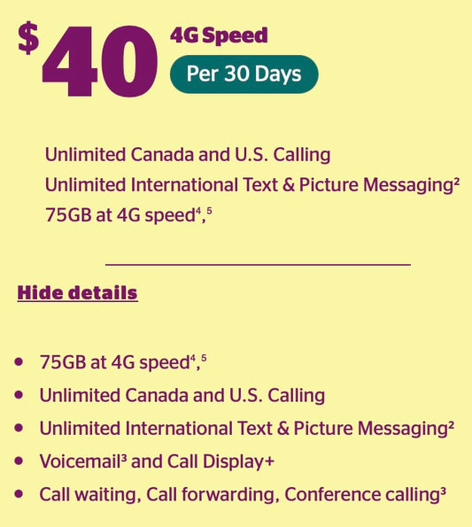 FREE SIM Card Koodo Mobile with 30 Days 4G Prepaid Plan $40