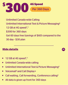 FREE SIM Card Koodo Mobile with 360 Days 4G Prepaid Plan $30