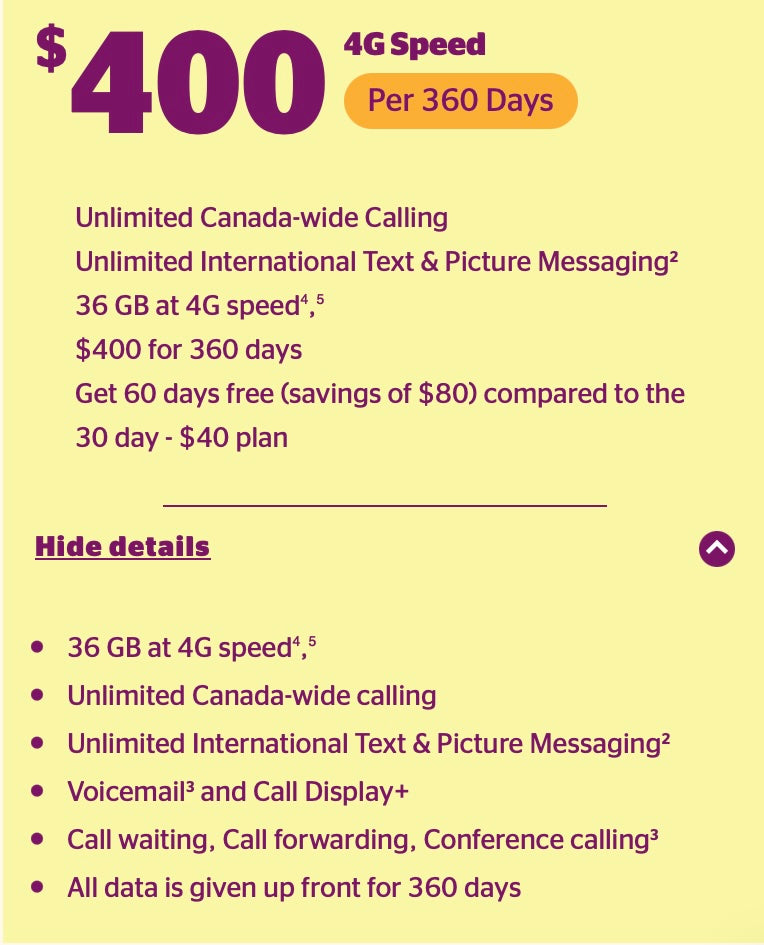 FREE SIM Card Koodo Mobile with 360 Days 4G Prepaid Plan $40
