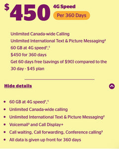 FREE SIM Card Koodo Mobile with 360 Days 4G Prepaid Plan $45