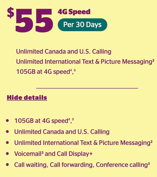 FREE SIM Card Koodo Mobile with 30 Days 4G Prepaid Plan $55