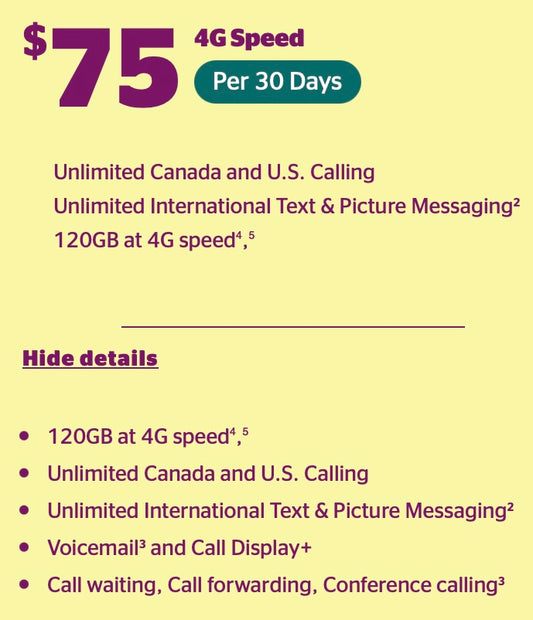 FREE SIM Card Koodo Mobile with 30 Days 4G Prepaid Plan $75