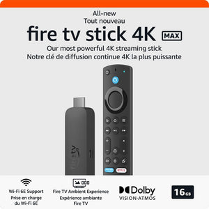 All-new Amazon Fire TV Stick 4K Max streaming device, supports Wi-Fi 6E, Ambient Experience, free & live TV without cable or satellite
