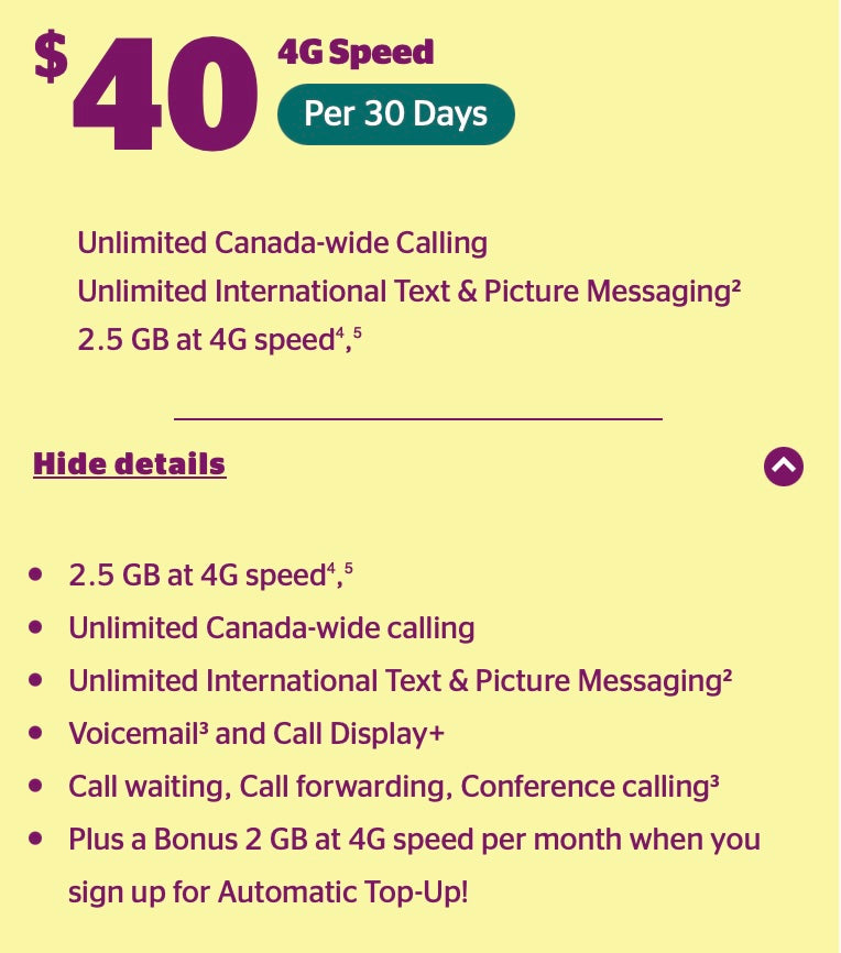 $40 4G Prepaid Plan 30 Days + FREE SIM Card Koodo Mobile