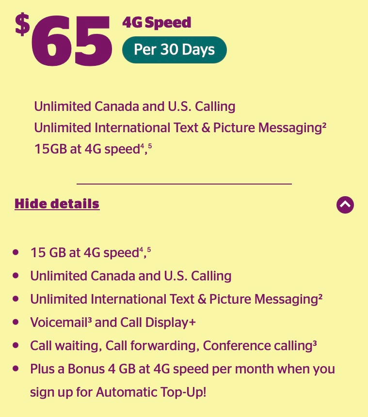 $65 4G Prepaid Plan 30 Days + FREE SIM Card Koodo Mobile