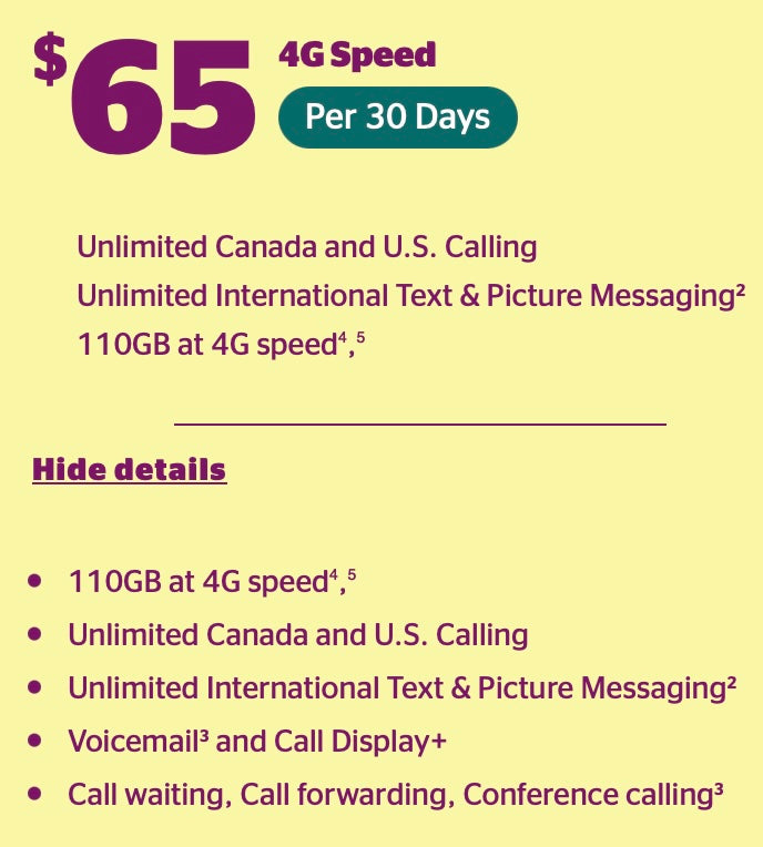 FREE SIM Card Koodo Mobile with 30 Days 4G Prepaid Plan $65
