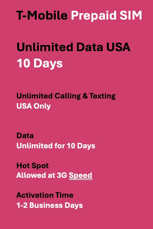 FREE SIM Card T-Mobile with 10 Days 5G Prepaid Plan Unlimited Data in USA