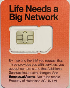 FREE SIM Card with Saving Plans for Three UK3 - Talk Text Data